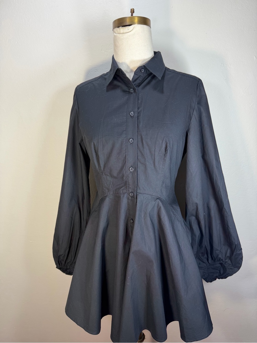 Free People Black Long-Sleeve Button Front Peplum Dress